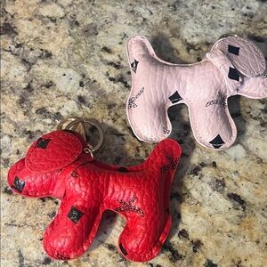 Red and Pink Dog-Shaped Keychains